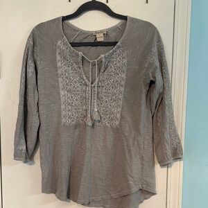 Lucky‎ Brand Gray Tie Front Blouse with Three-Quarter Sleeves box-99